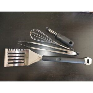 Lot Set 4 Stainless Utensils Spatula BBQ Tool, OXO Peeler, Grill Tong, Whisk